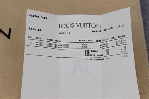 authentic Louis Vuitton receipt